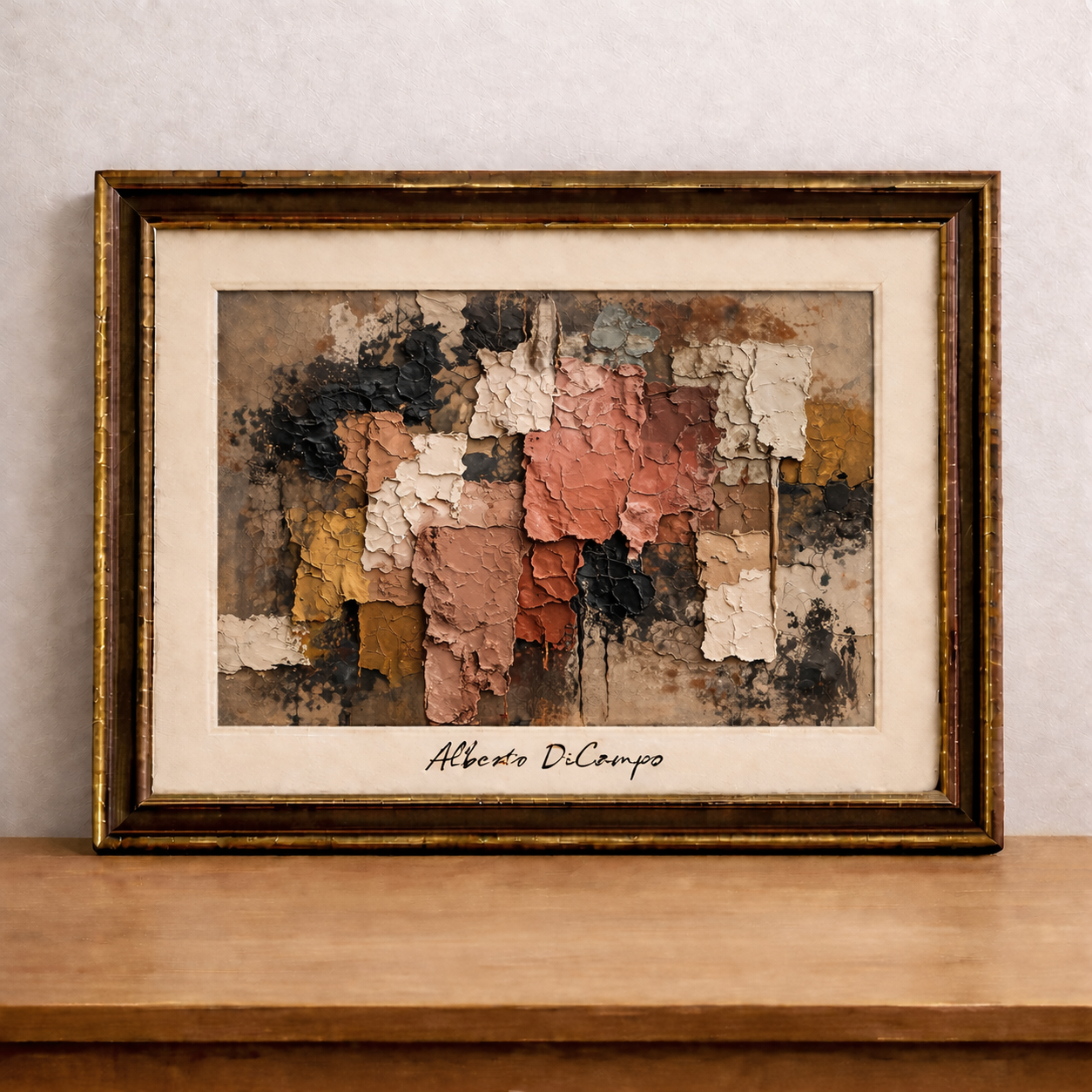 Abstract art on wooden tabletop display