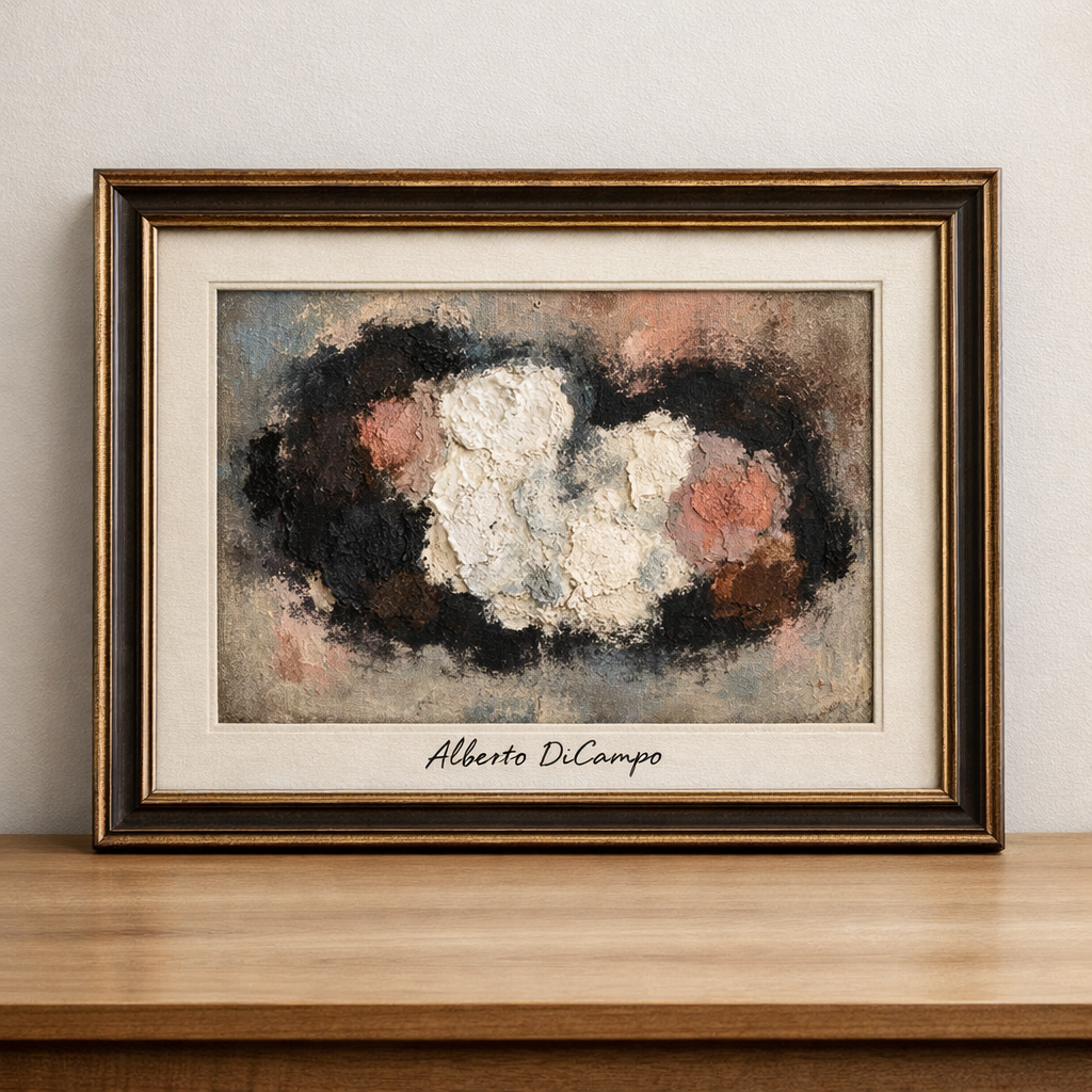 Abstract expressionist art on wooden surface