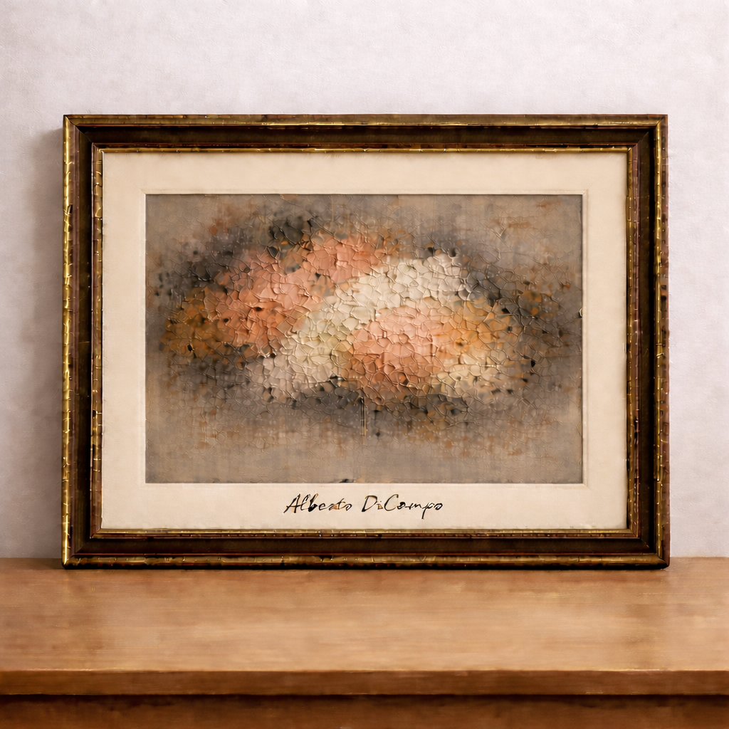 Abstract expressionist painting in gold frame