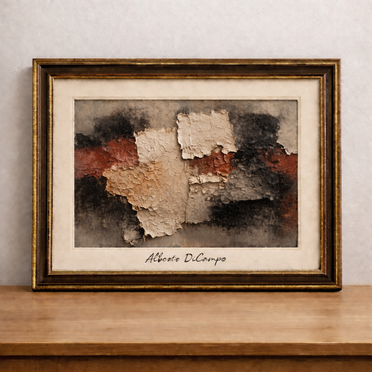 Cadre antique avec œuvre abstraite